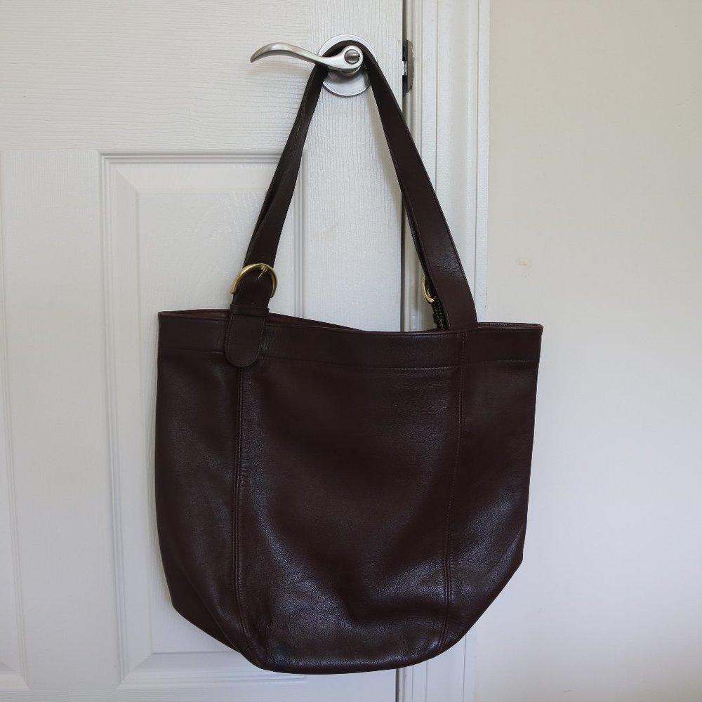 Vintage Coach Dark Brown Leather Bucket Tote